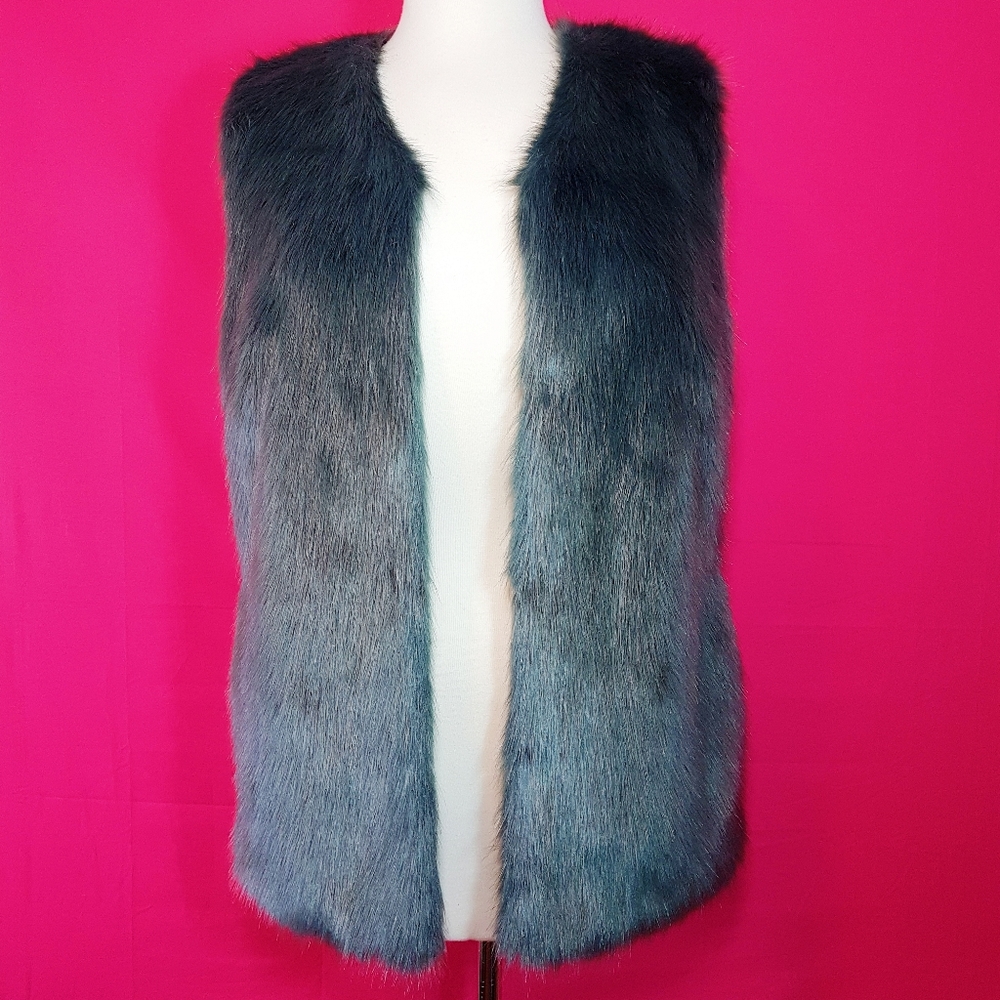 Nordstrom Blue Green Faux Fur Vest